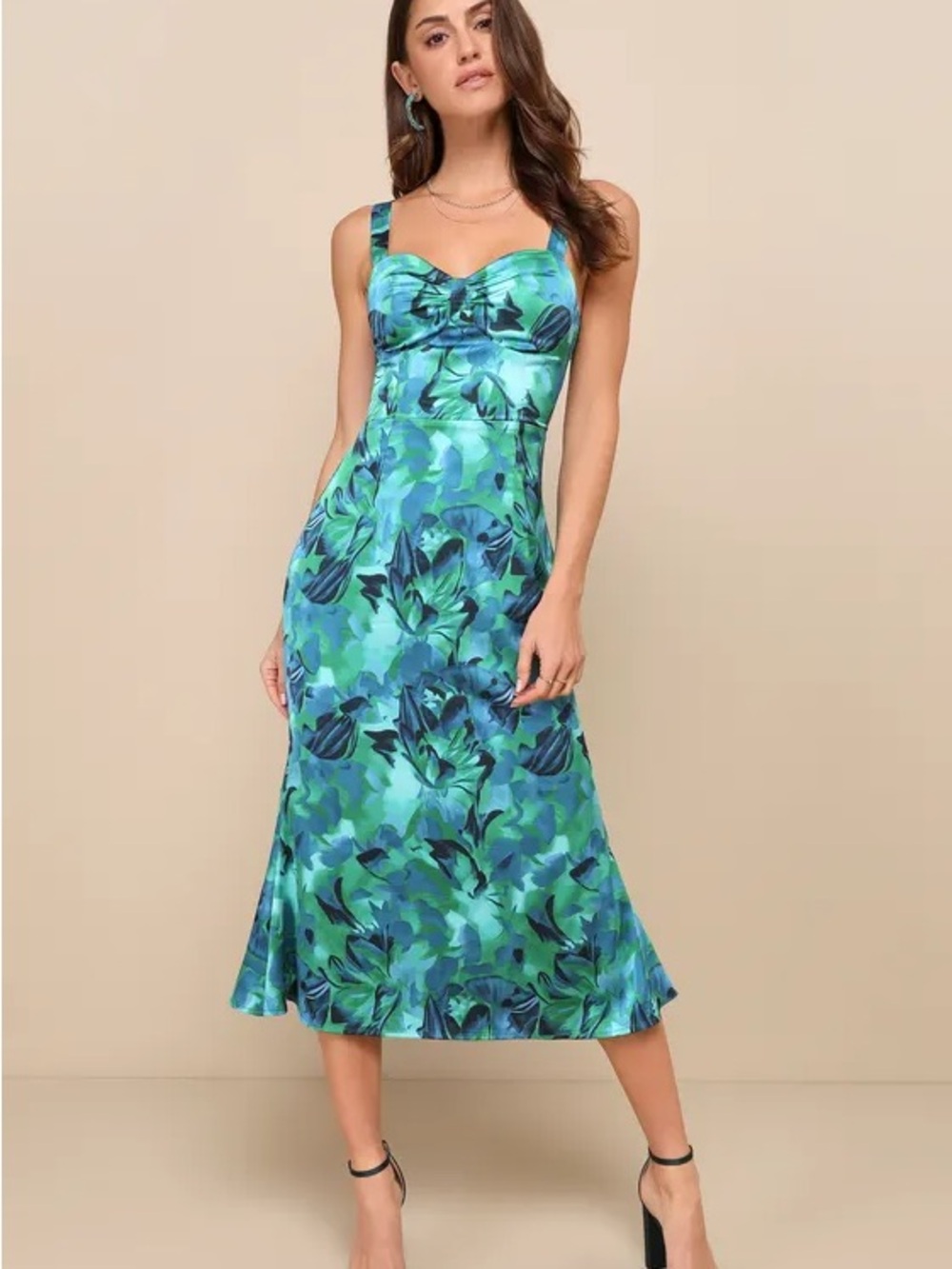 Lulu's Blue-Green Floral Midi Dress